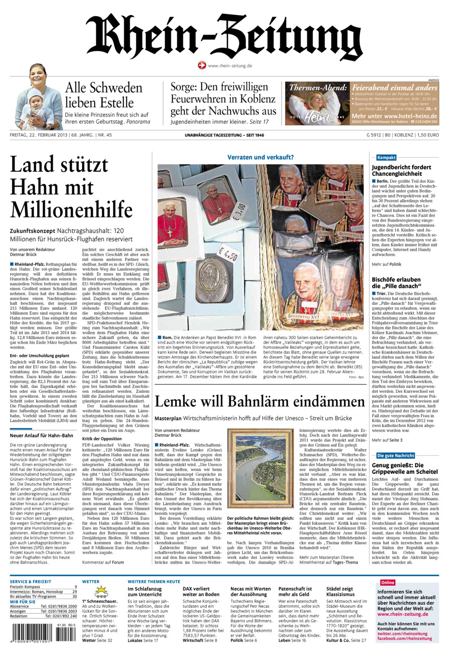 Rhein-Zeitung Koblenz & Region vom Freitag, 22.02.2013