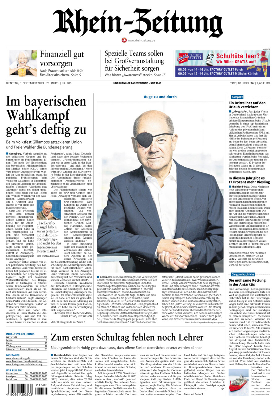 Rhein-Zeitung Koblenz & Region vom Dienstag, 05.09.2023