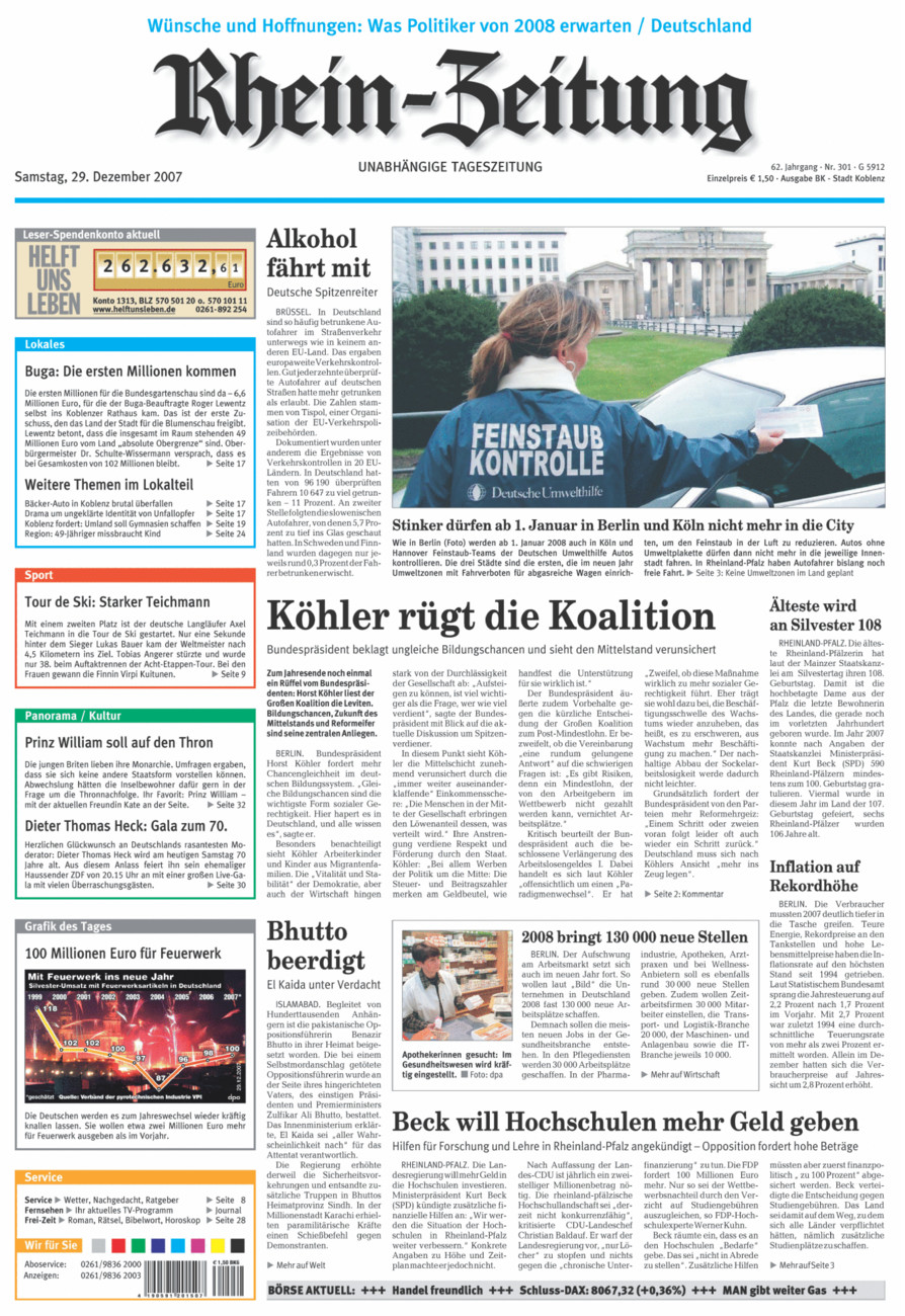 Rhein-Zeitung Koblenz & Region vom Samstag, 29.12.2007