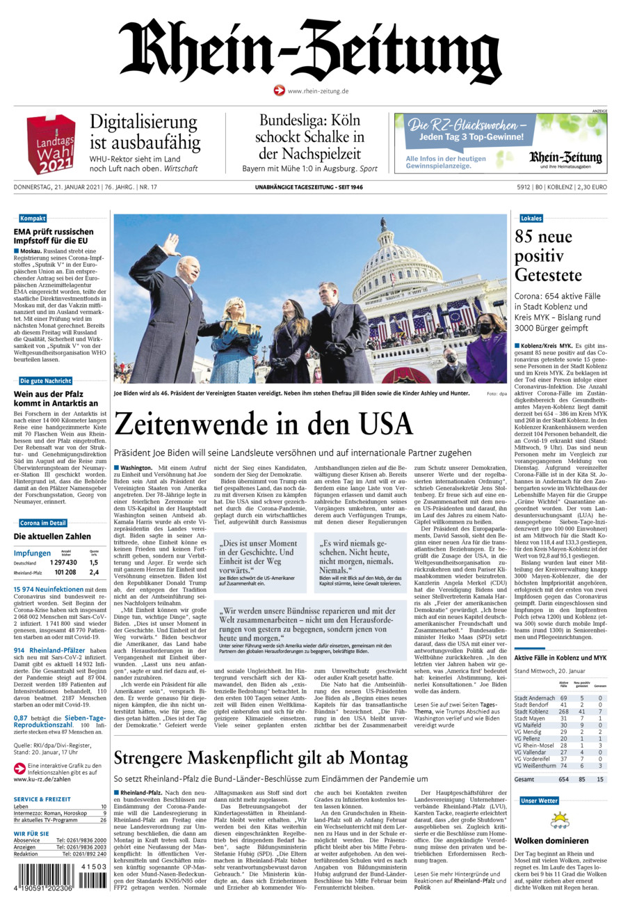 Rhein-Zeitung Koblenz & Region vom Donnerstag, 21.01.2021
