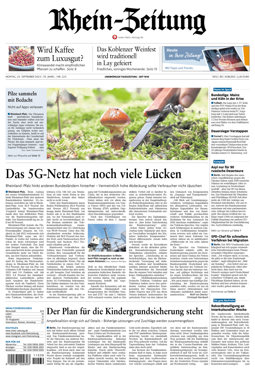 Rhein-Zeitung Koblenz & Region vom Montag, 25.09.2023