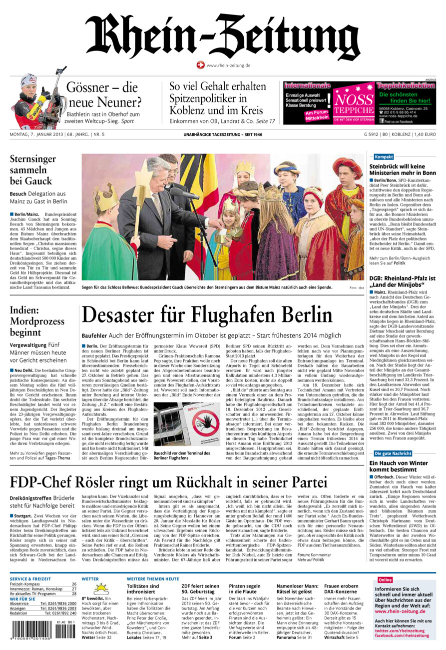 Rhein-Zeitung Koblenz & Region vom Montag, 07.01.2013