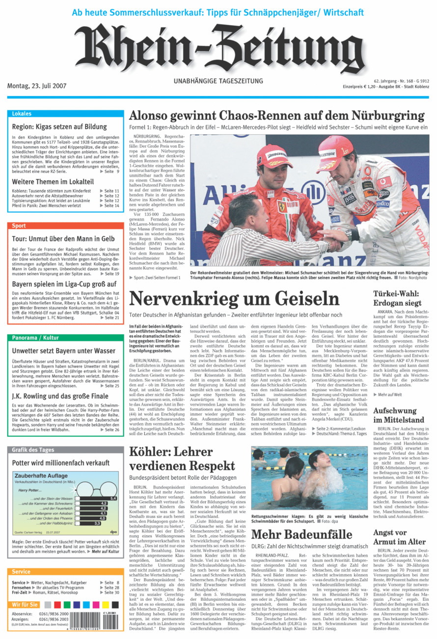 Rhein-Zeitung Koblenz & Region vom Montag, 23.07.2007