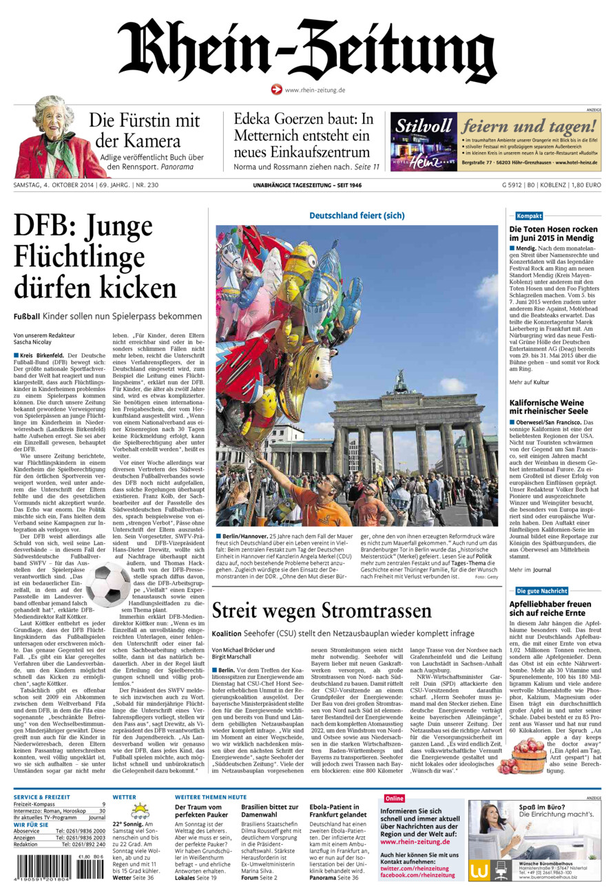 Rhein-Zeitung Koblenz & Region vom Samstag, 04.10.2014