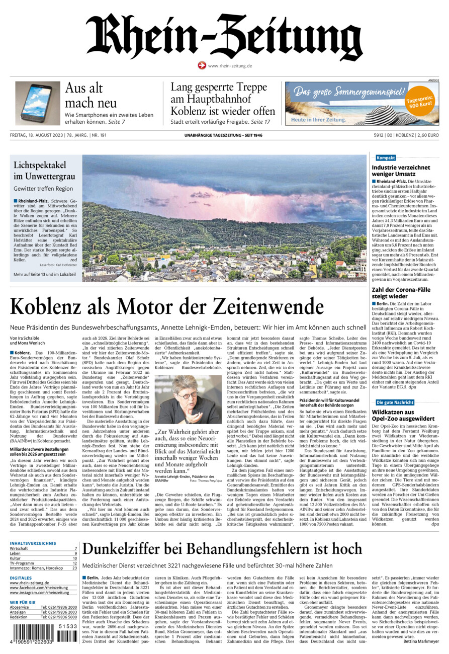 Rhein-Zeitung Koblenz & Region vom Freitag, 18.08.2023