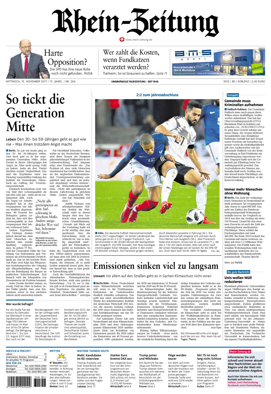 Rhein-Zeitung Koblenz & Region vom Mittwoch, 15.11.2017