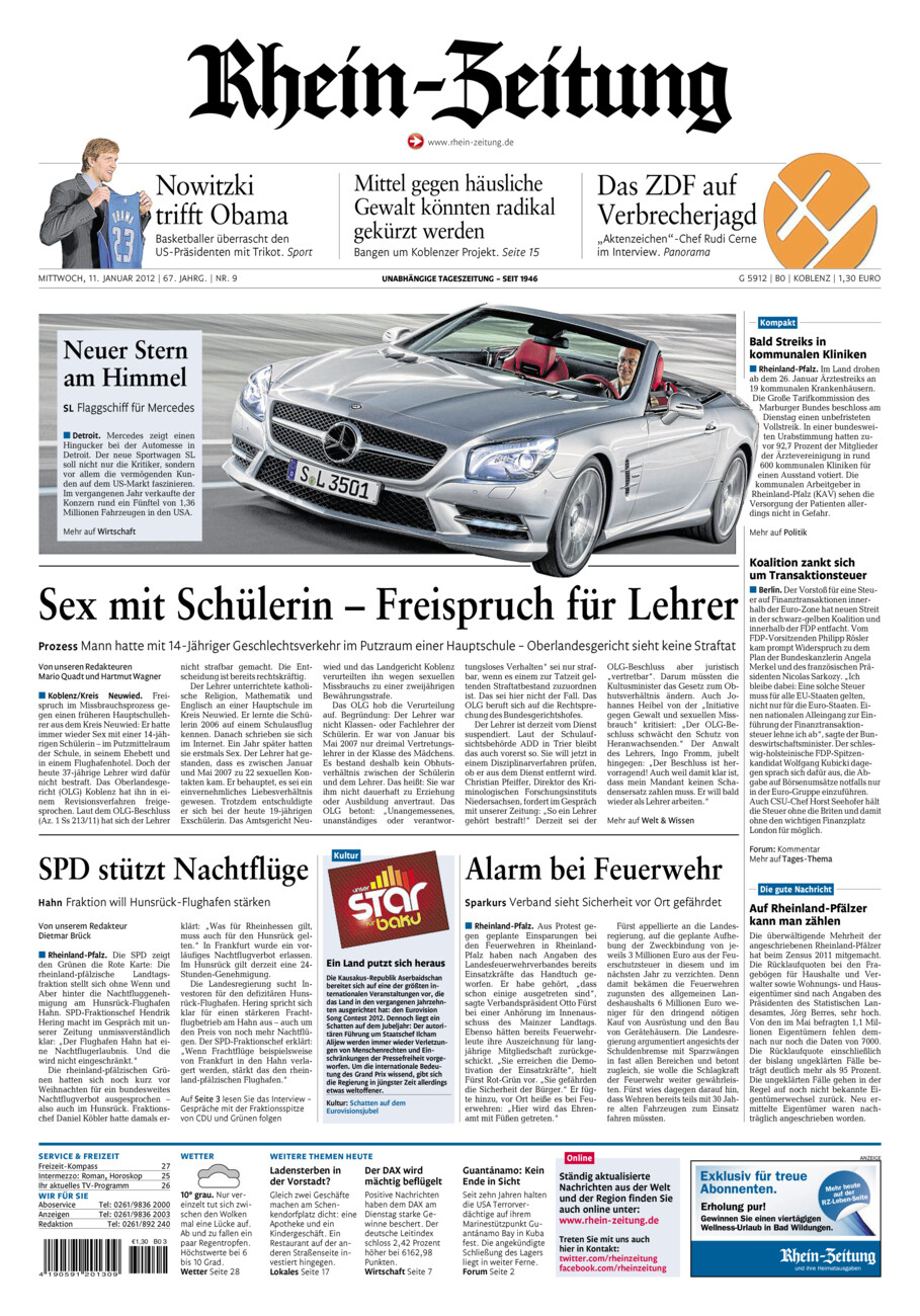 Rhein-Zeitung Koblenz & Region vom Mittwoch, 11.01.2012