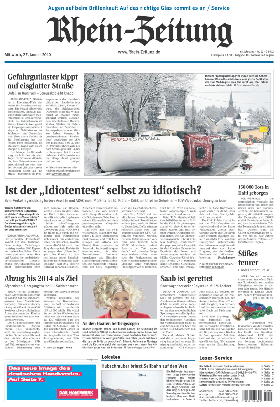 Rhein-Zeitung Koblenz & Region vom Mittwoch, 27.01.2010