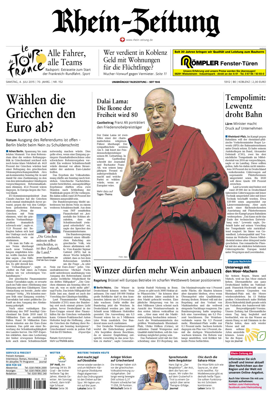 Rhein-Zeitung Koblenz & Region vom Samstag, 04.07.2015