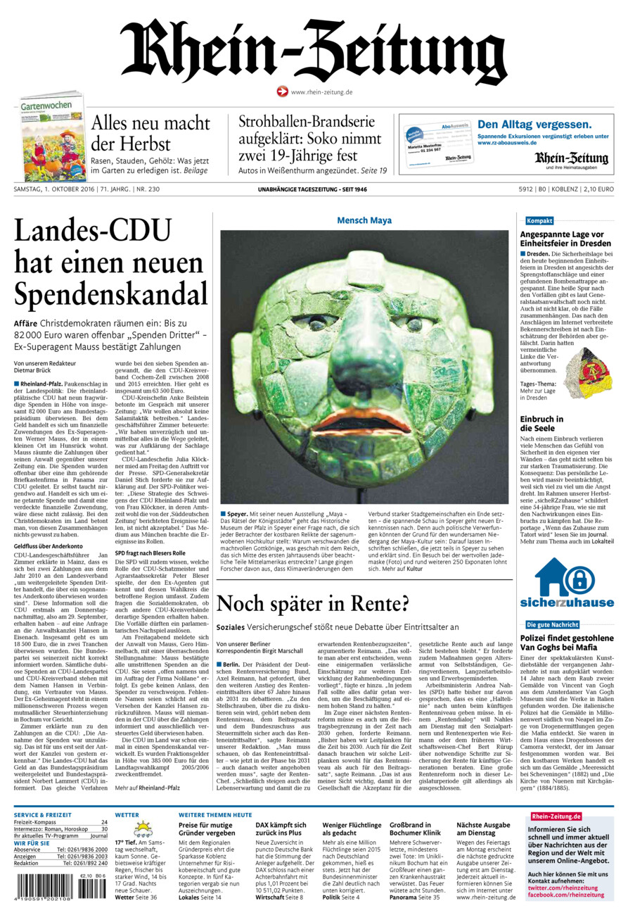 Rhein-Zeitung Koblenz & Region vom Samstag, 01.10.2016
