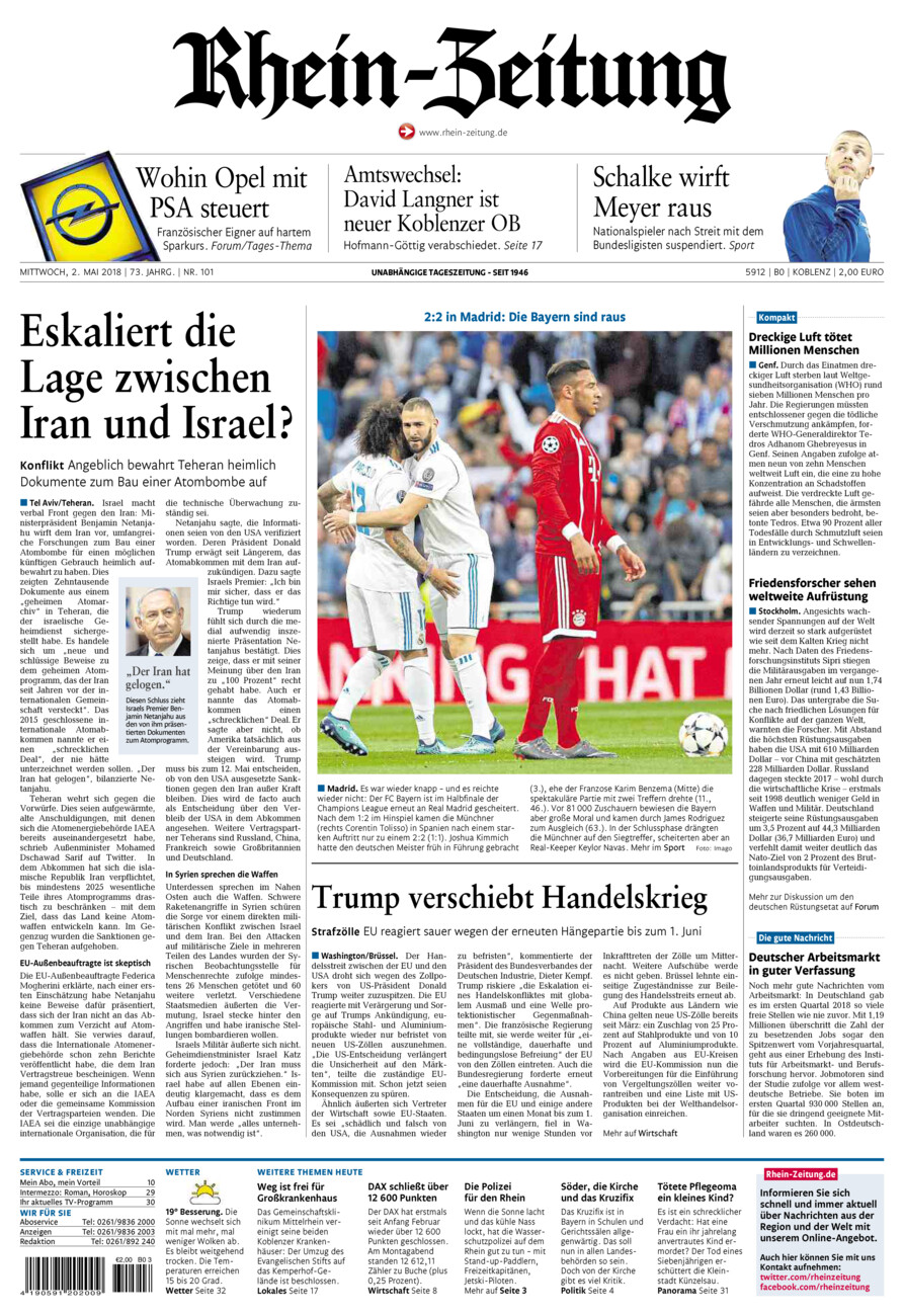 Rhein-Zeitung Koblenz & Region vom Mittwoch, 02.05.2018
