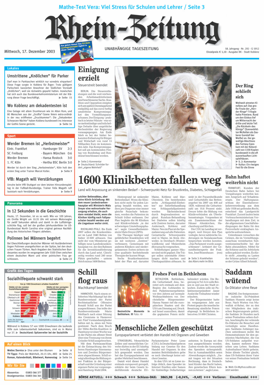 Rhein-Zeitung Koblenz & Region vom Mittwoch, 17.12.2003