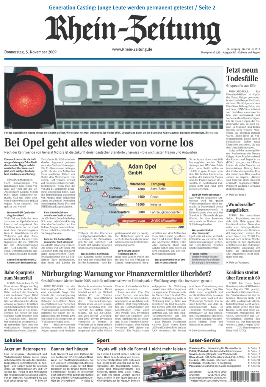 Rhein-Zeitung Koblenz & Region vom Donnerstag, 05.11.2009
