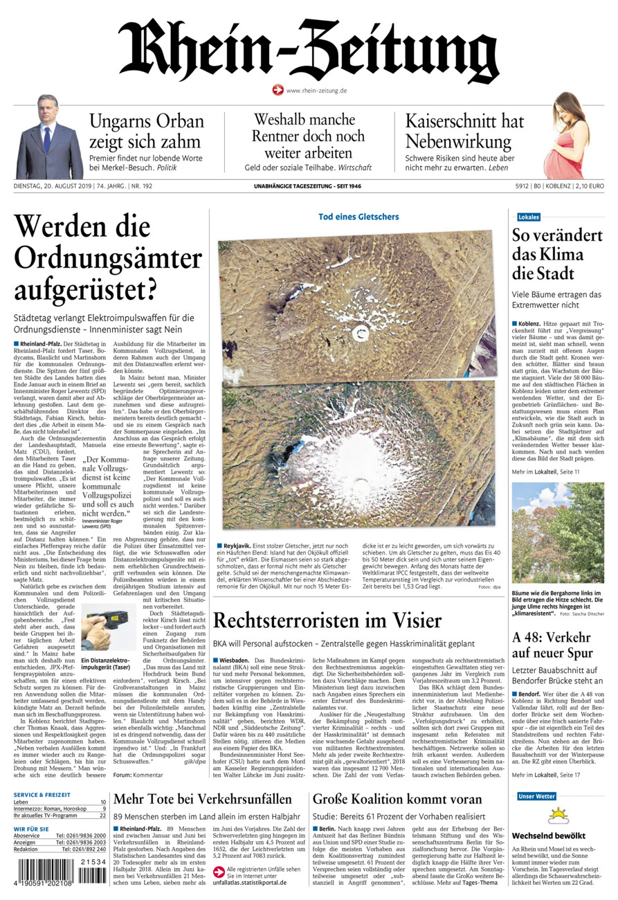Rhein-Zeitung Koblenz & Region vom Dienstag, 20.08.2019