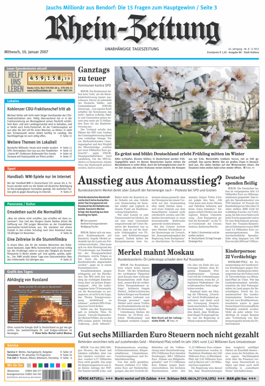 Rhein-Zeitung Koblenz & Region vom Mittwoch, 10.01.2007