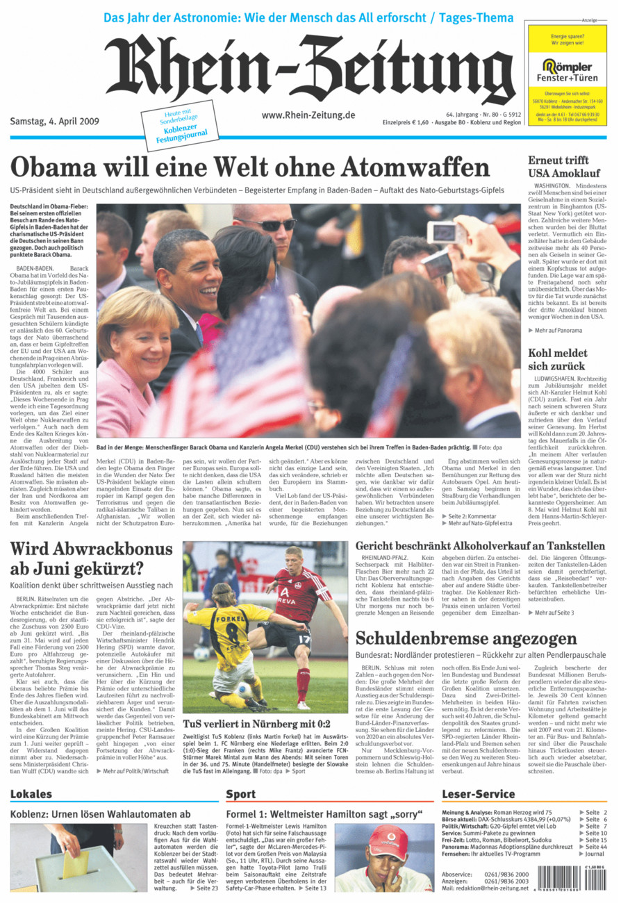 Rhein-Zeitung Koblenz & Region vom Samstag, 04.04.2009