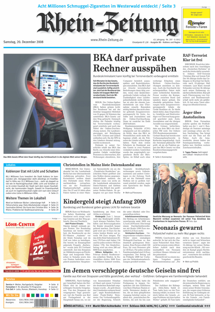 Rhein-Zeitung Koblenz & Region vom Samstag, 20.12.2008