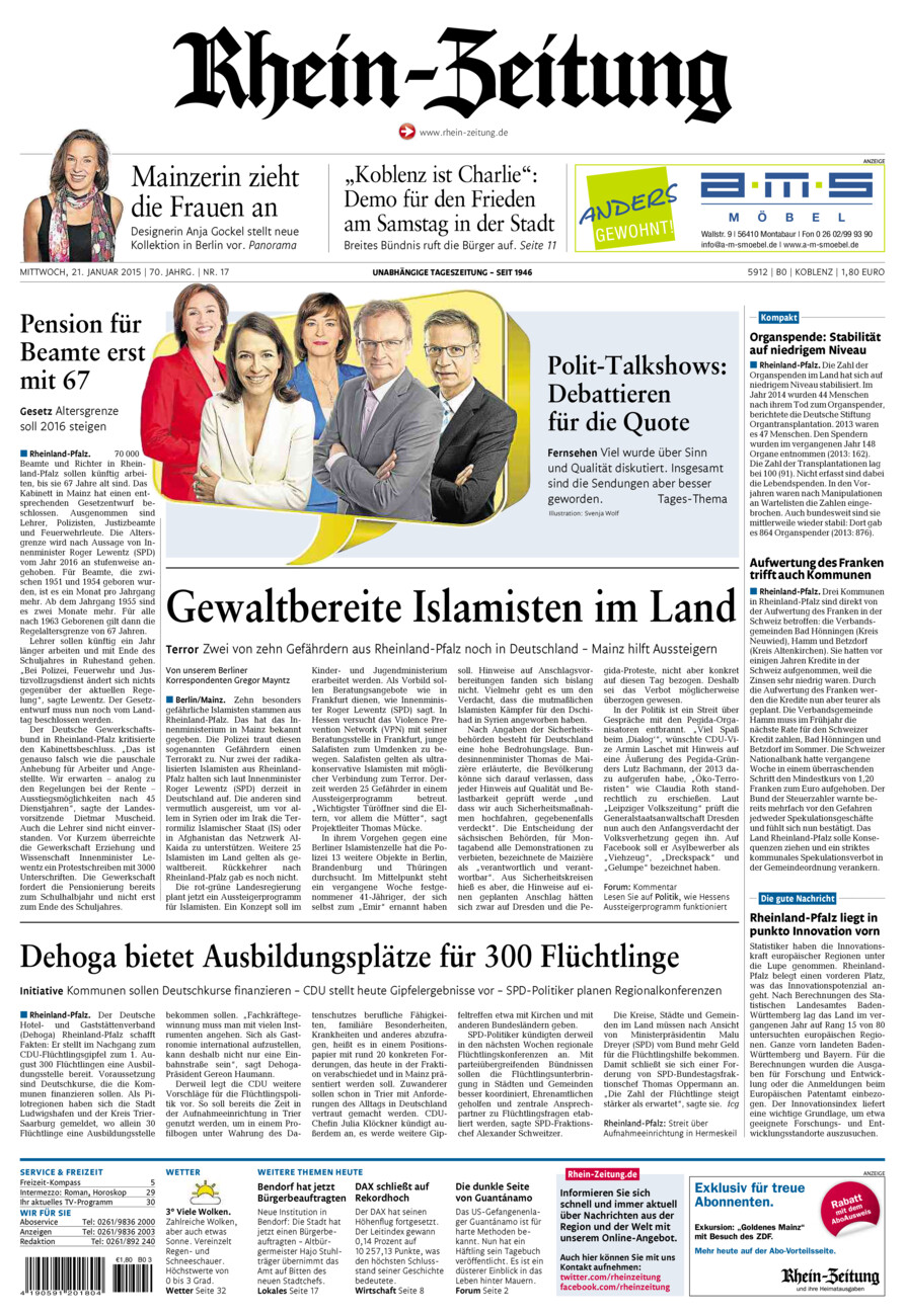 Rhein-Zeitung Koblenz & Region vom Mittwoch, 21.01.2015
