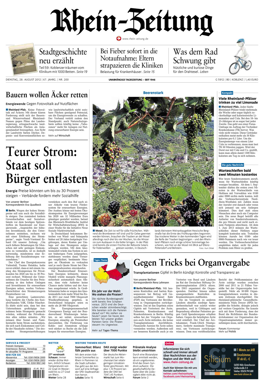 Rhein-Zeitung Koblenz & Region vom Dienstag, 28.08.2012