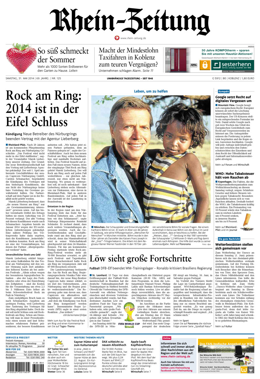 Rhein-Zeitung Koblenz & Region vom Samstag, 31.05.2014