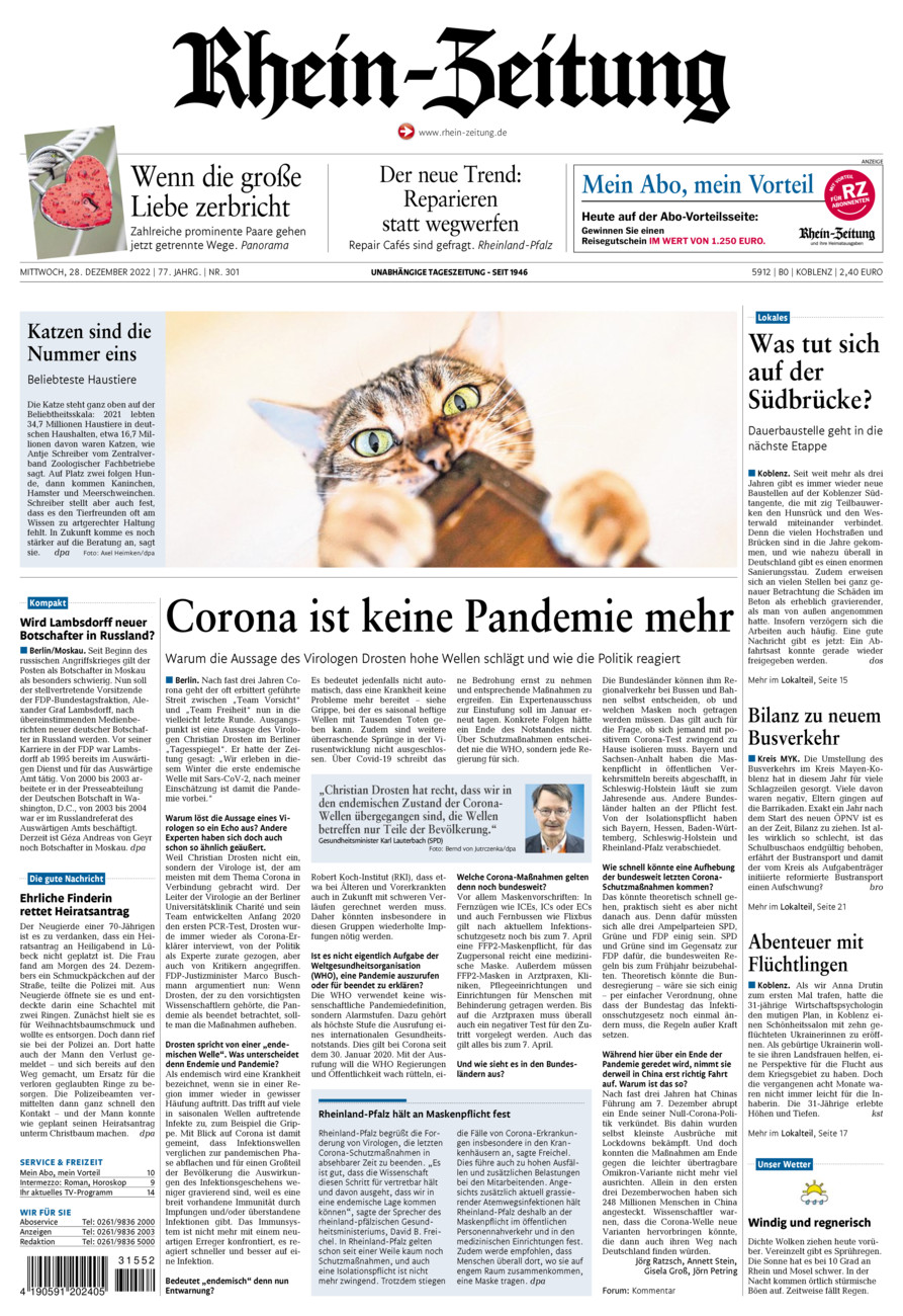 Rhein-Zeitung Koblenz & Region vom Mittwoch, 28.12.2022