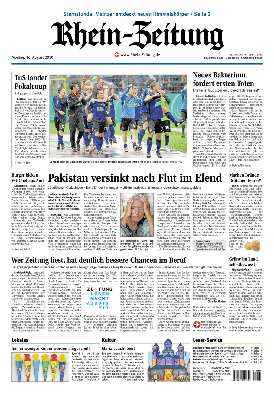 Rhein-Zeitung Koblenz & Region vom Montag, 16.08.2010