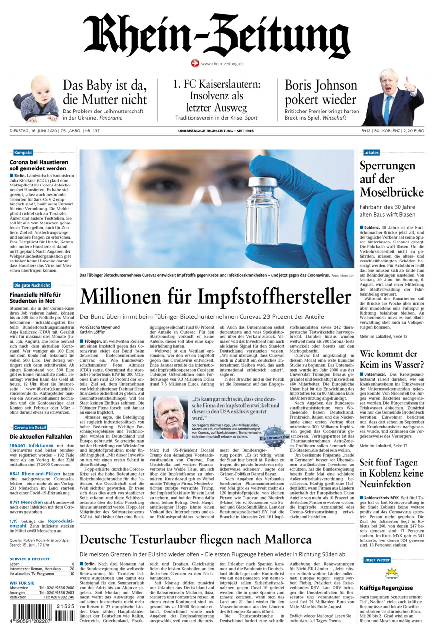 Rhein-Zeitung Koblenz & Region vom Dienstag, 16.06.2020