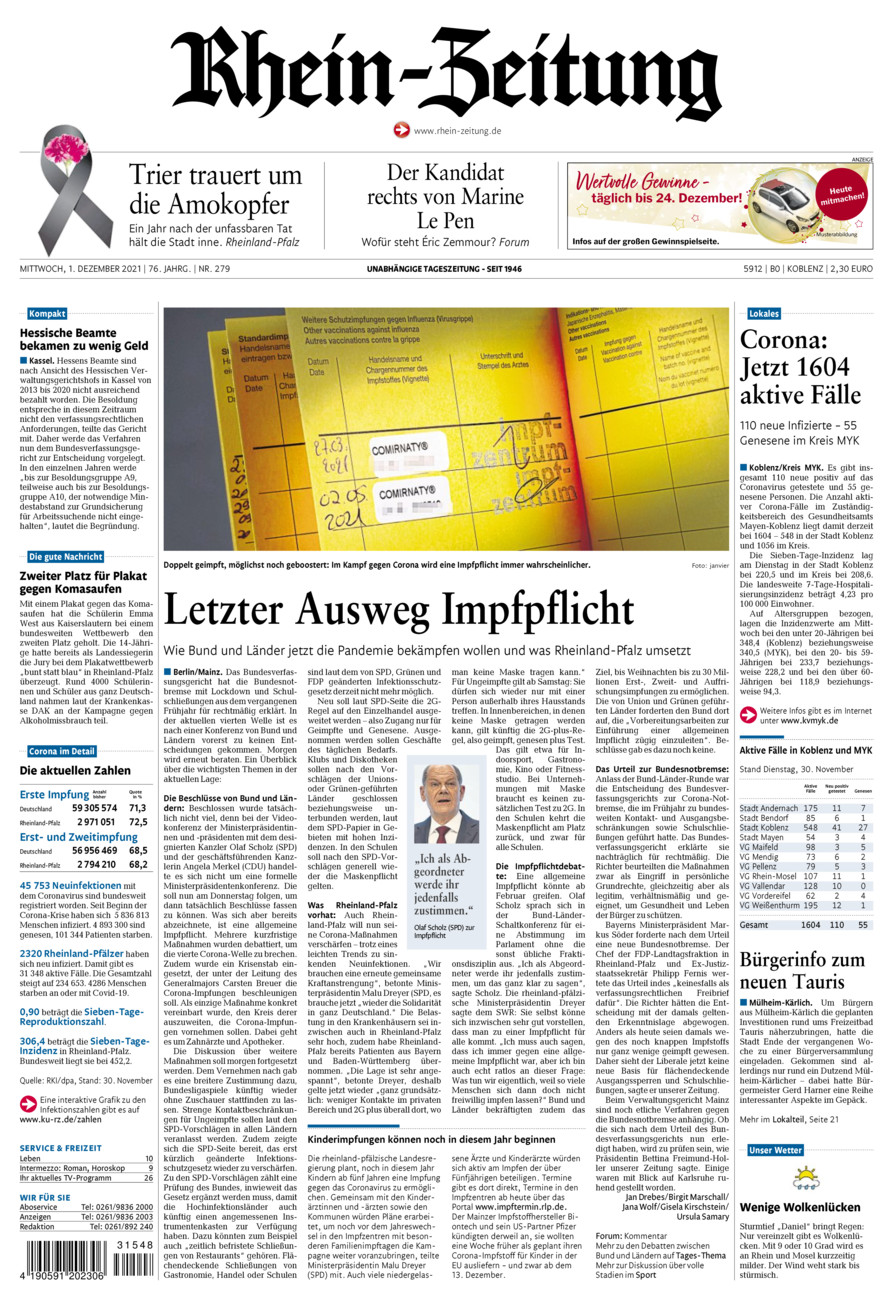 Rhein-Zeitung Koblenz & Region vom Mittwoch, 01.12.2021