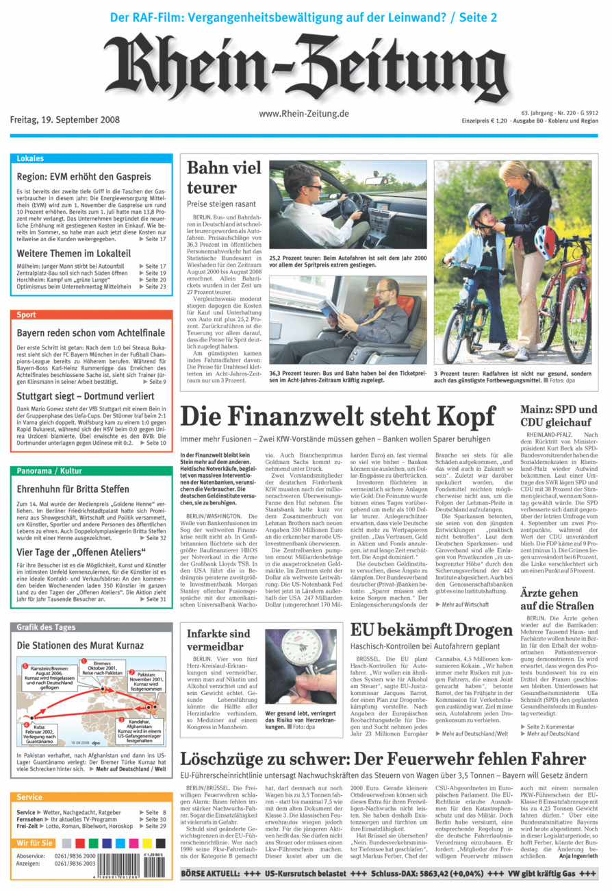 Rhein-Zeitung Koblenz & Region vom Freitag, 19.09.2008