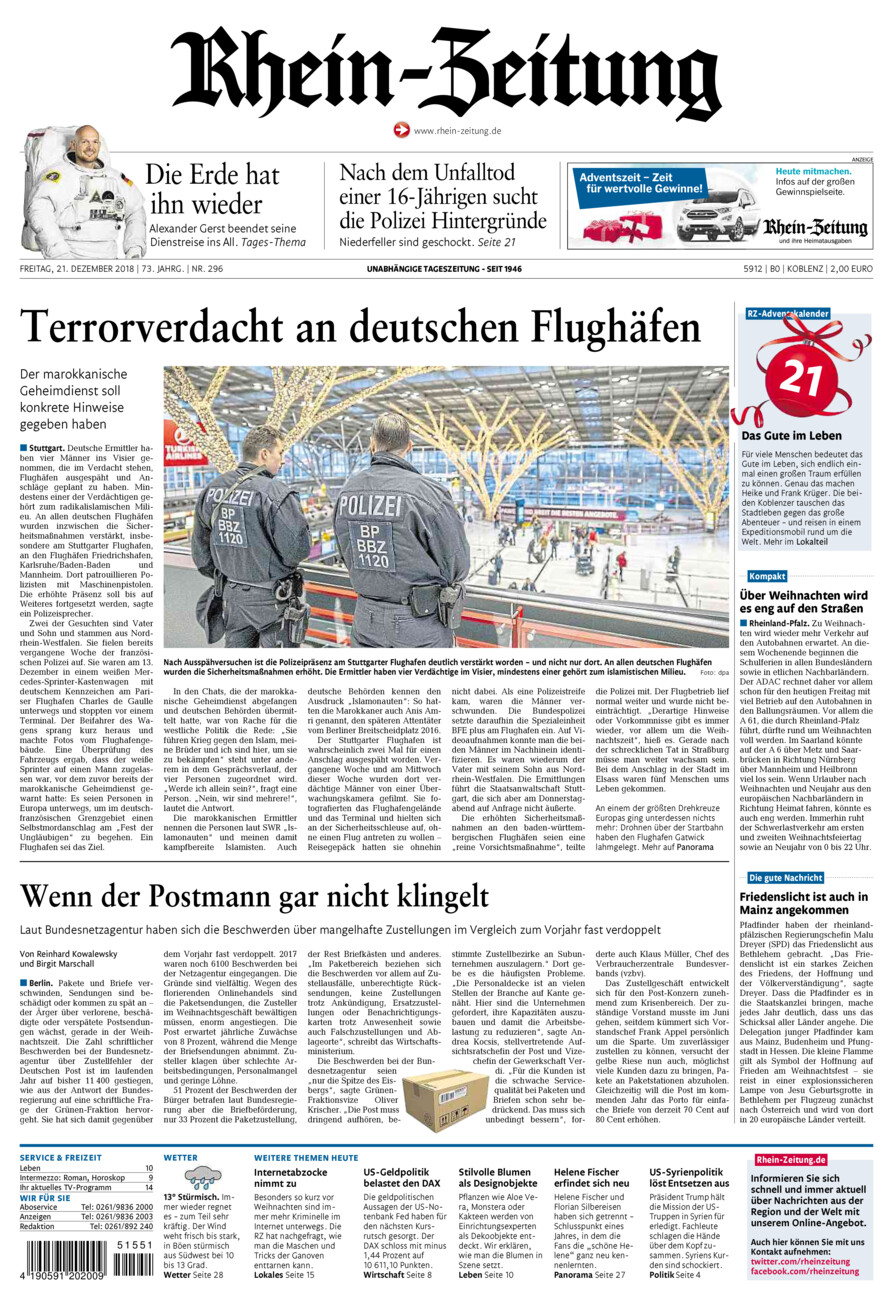 Rhein-Zeitung Koblenz & Region vom Freitag, 21.12.2018