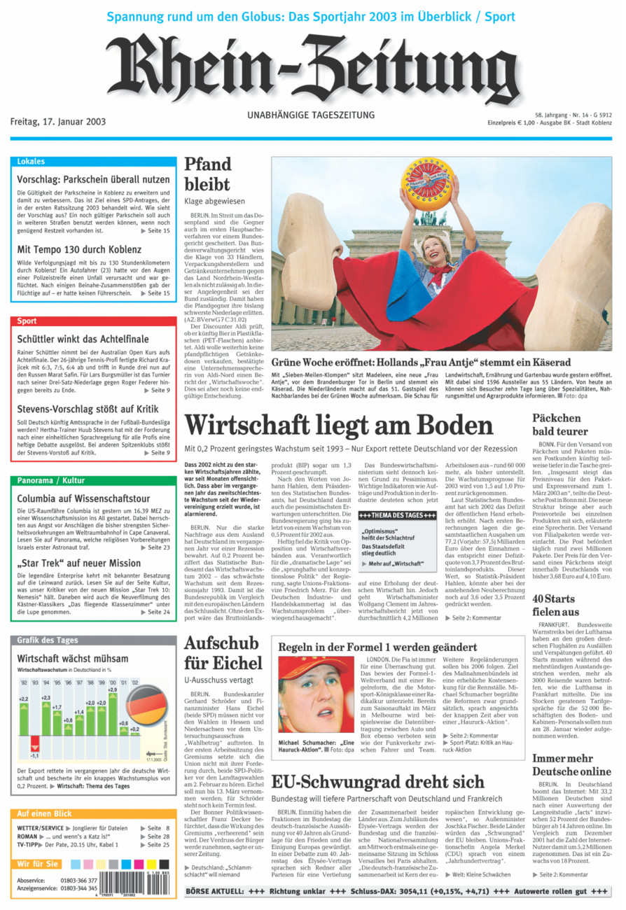 Rhein-Zeitung Koblenz & Region vom Freitag, 17.01.2003