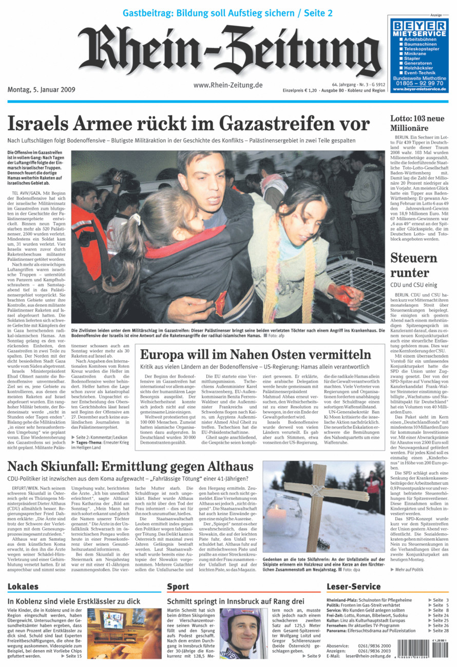 Rhein-Zeitung Koblenz & Region vom Montag, 05.01.2009