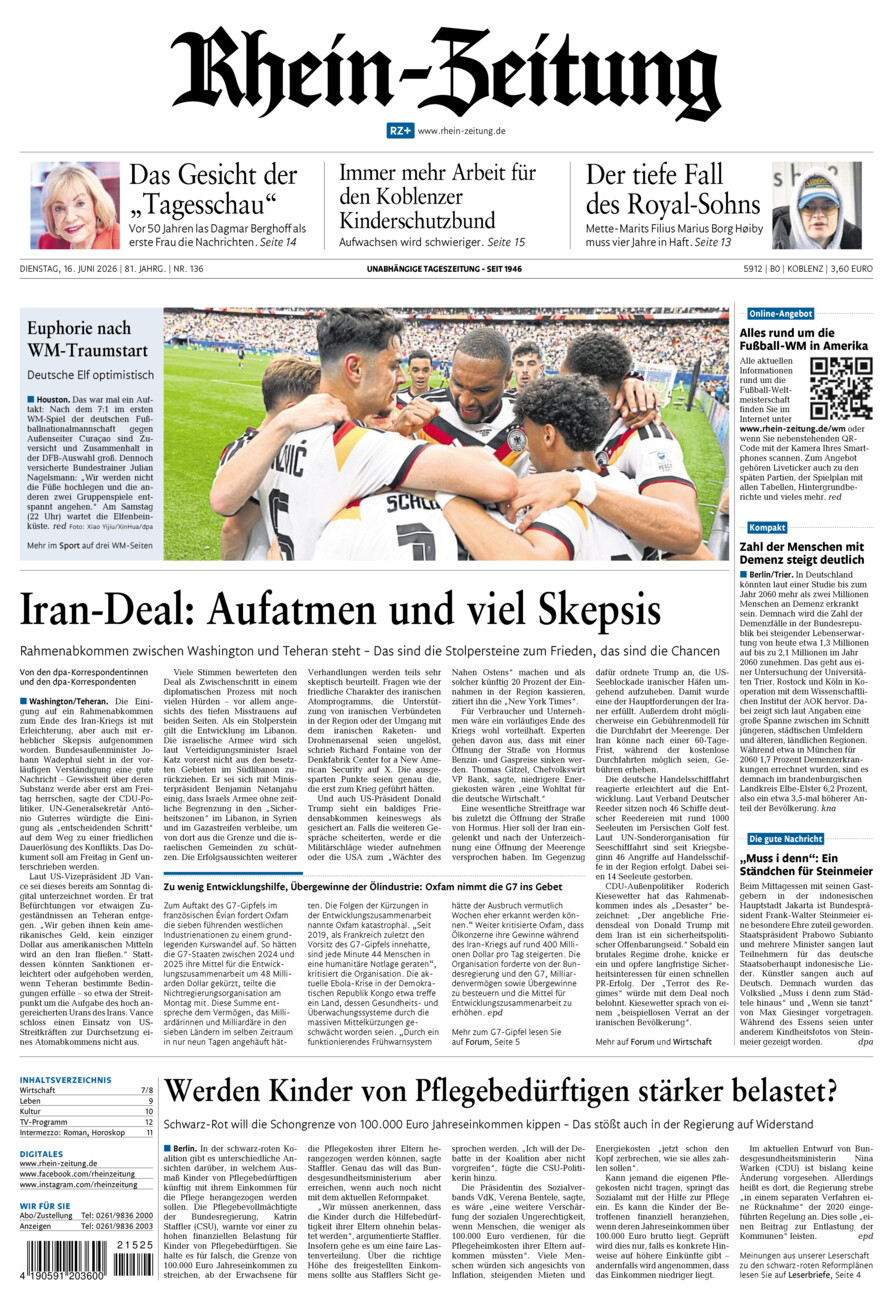 Rhein-Zeitung Koblenz & Region vom Dienstag, 16.06.2026