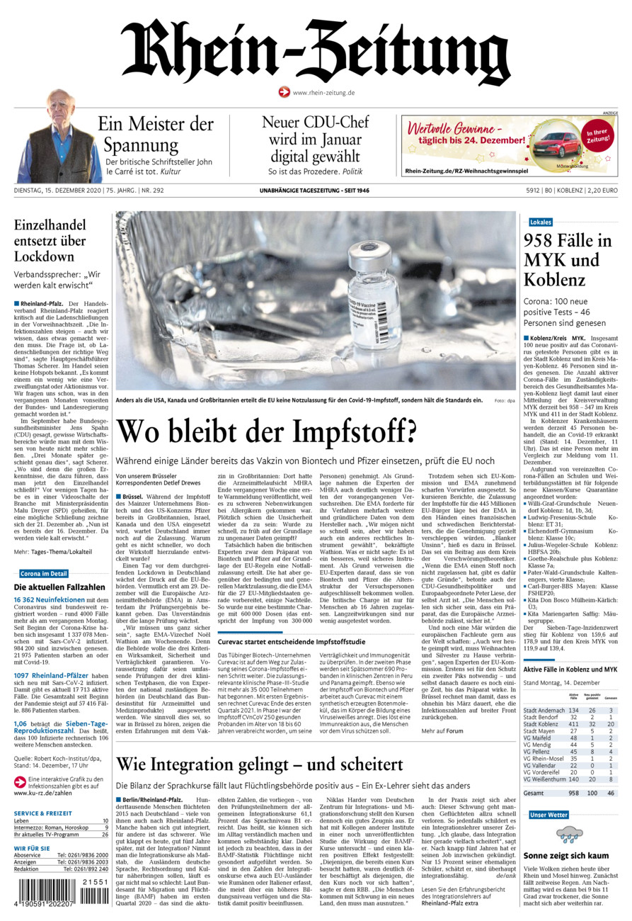 Rhein-Zeitung Koblenz & Region vom Dienstag, 15.12.2020