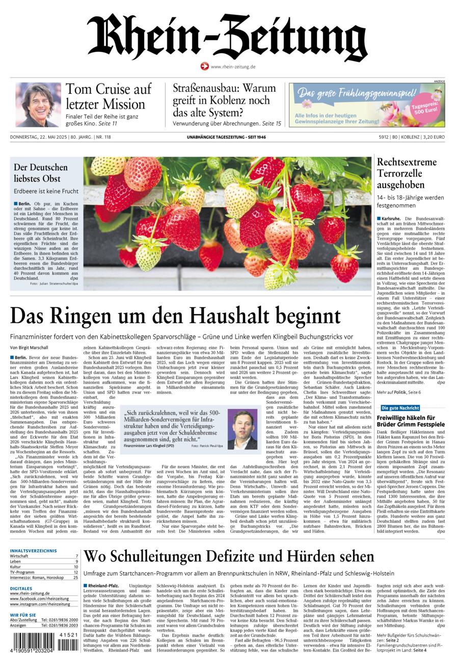 Rhein-Zeitung Koblenz & Region vom Donnerstag, 22.05.2025
