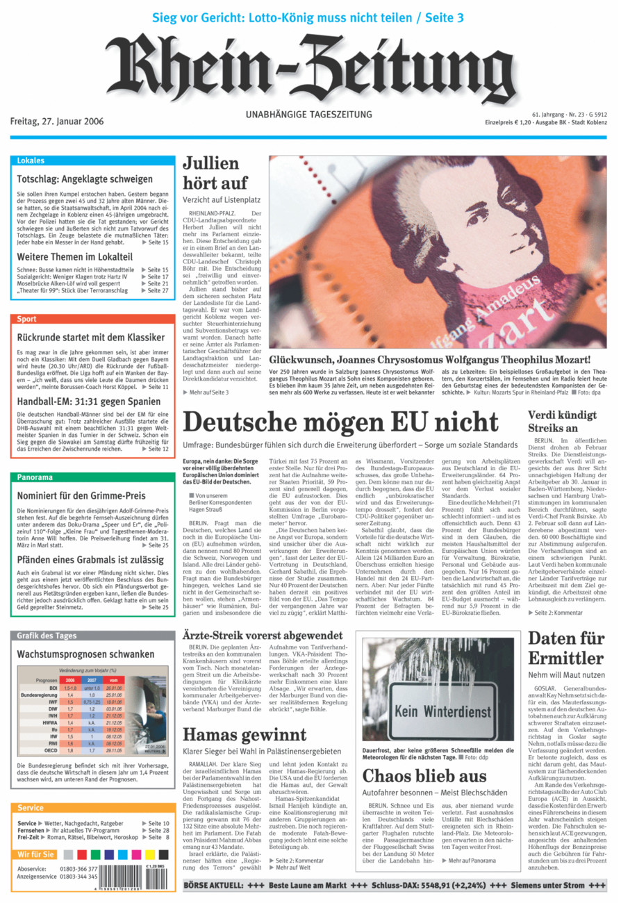 Rhein-Zeitung Koblenz & Region vom Freitag, 27.01.2006