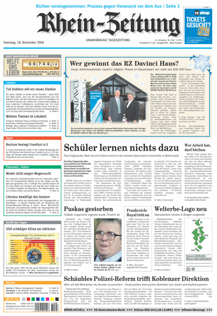 Rhein-Zeitung Koblenz & Region vom Samstag, 18.11.2006