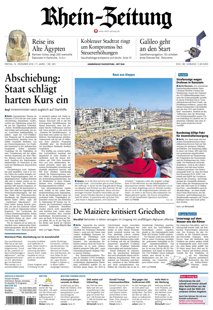 Rhein-Zeitung Koblenz & Region vom Freitag, 16.12.2016