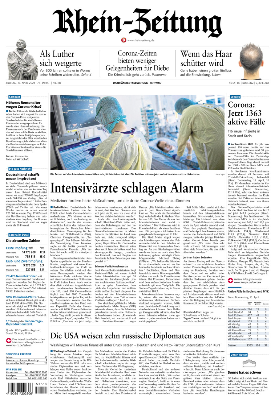 Rhein-Zeitung Koblenz & Region vom Freitag, 16.04.2021