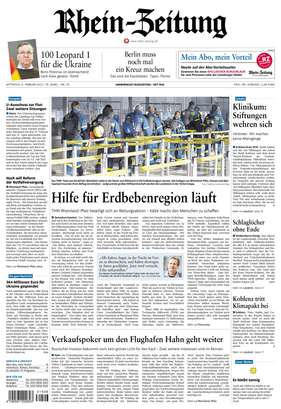 Rhein-Zeitung Koblenz & Region vom Mittwoch, 08.02.2023