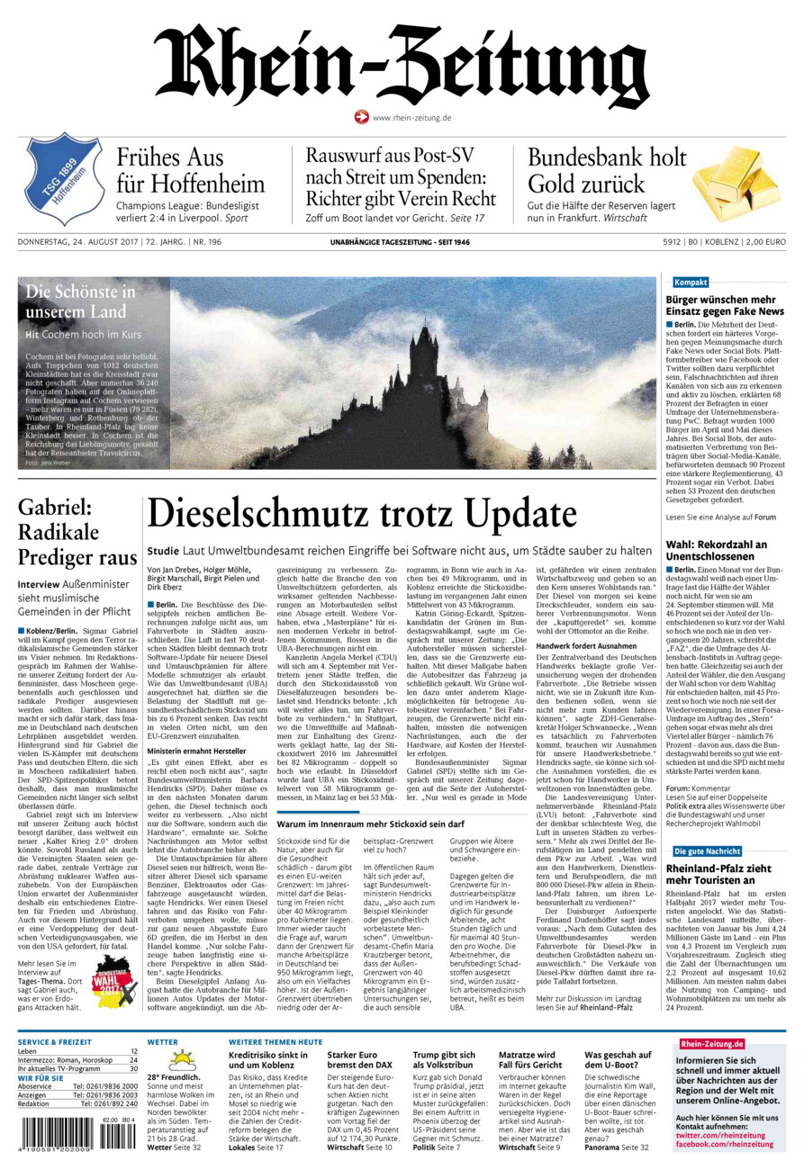 Rhein-Zeitung Koblenz & Region vom Donnerstag, 24.08.2017