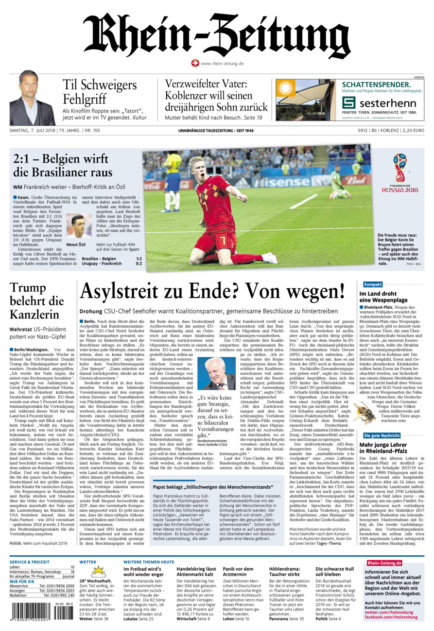 Rhein-Zeitung Koblenz & Region vom Samstag, 07.07.2018