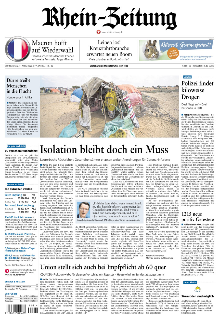 Rhein-Zeitung Koblenz & Region vom Donnerstag, 07.04.2022