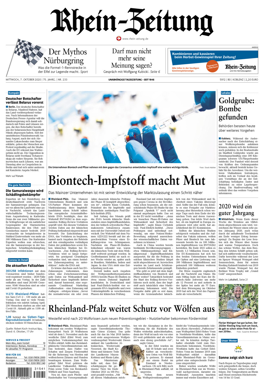 Rhein-Zeitung Koblenz & Region vom Mittwoch, 07.10.2020