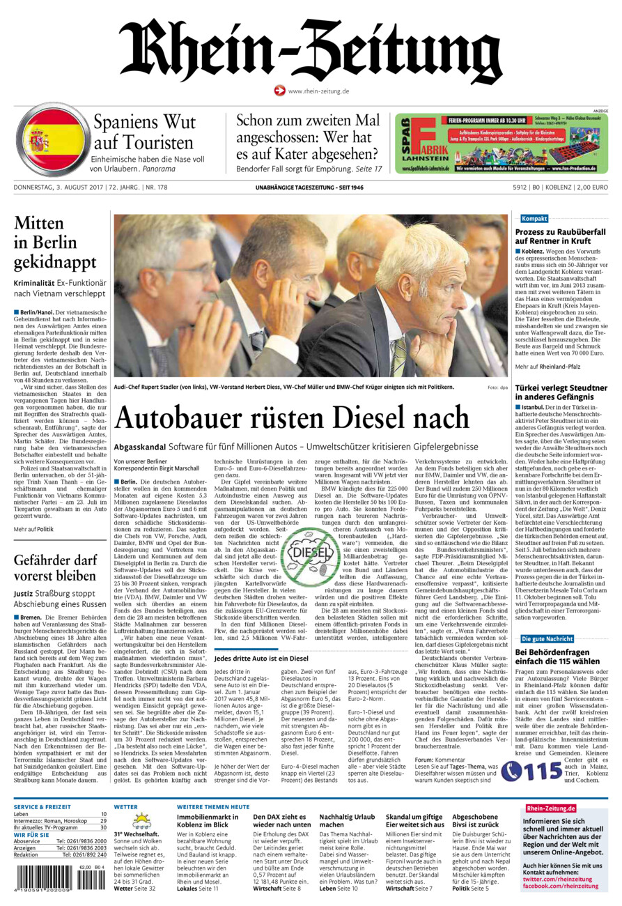 Rhein-Zeitung Koblenz & Region vom Donnerstag, 03.08.2017