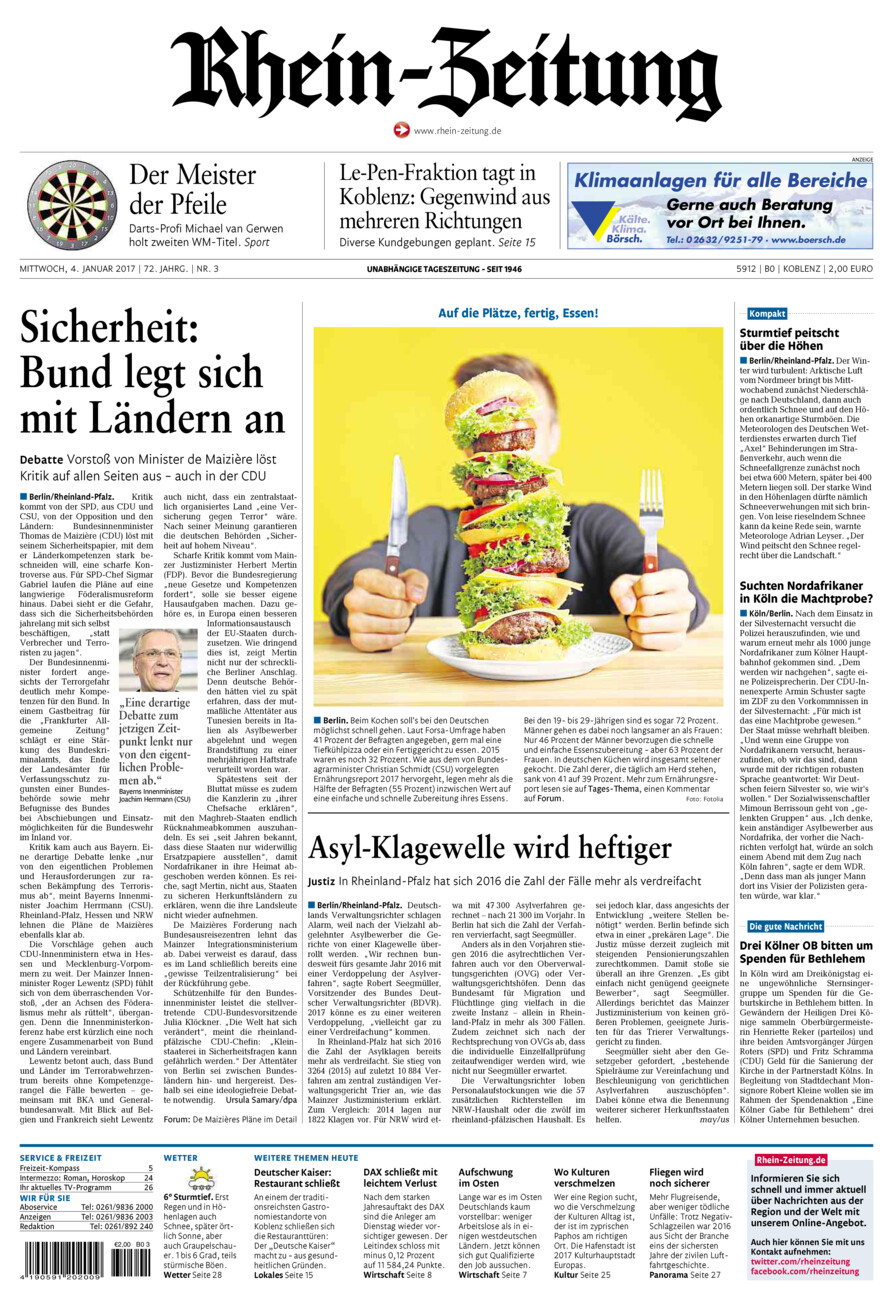 Rhein-Zeitung Koblenz & Region vom Mittwoch, 04.01.2017