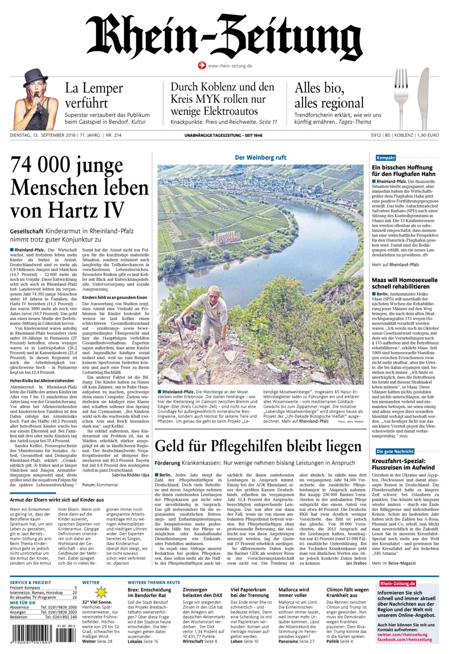 Rhein-Zeitung Koblenz & Region vom Dienstag, 13.09.2016