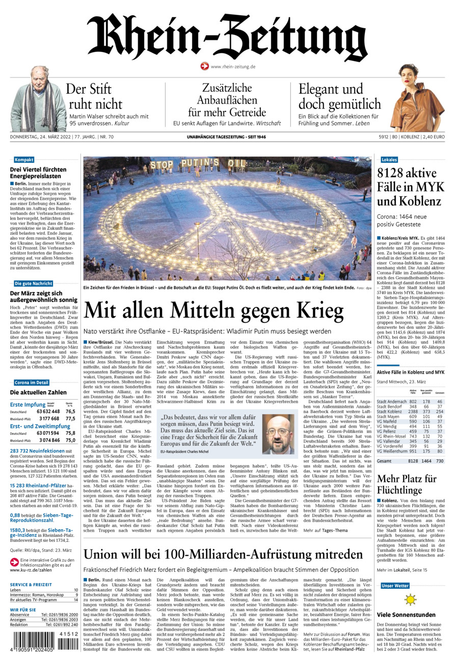 Rhein-Zeitung Koblenz & Region vom Donnerstag, 24.03.2022