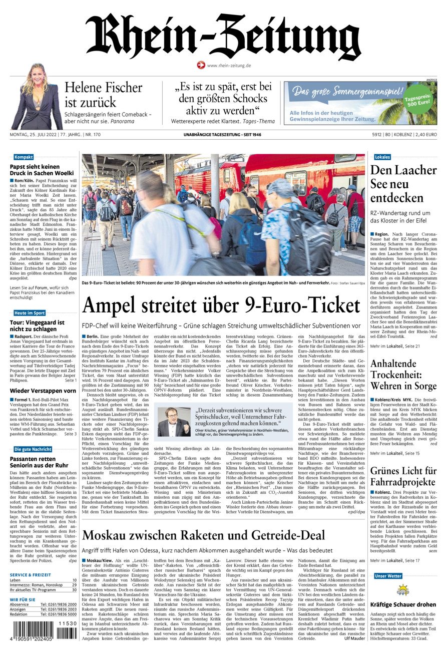Rhein-Zeitung Koblenz & Region vom Montag, 25.07.2022