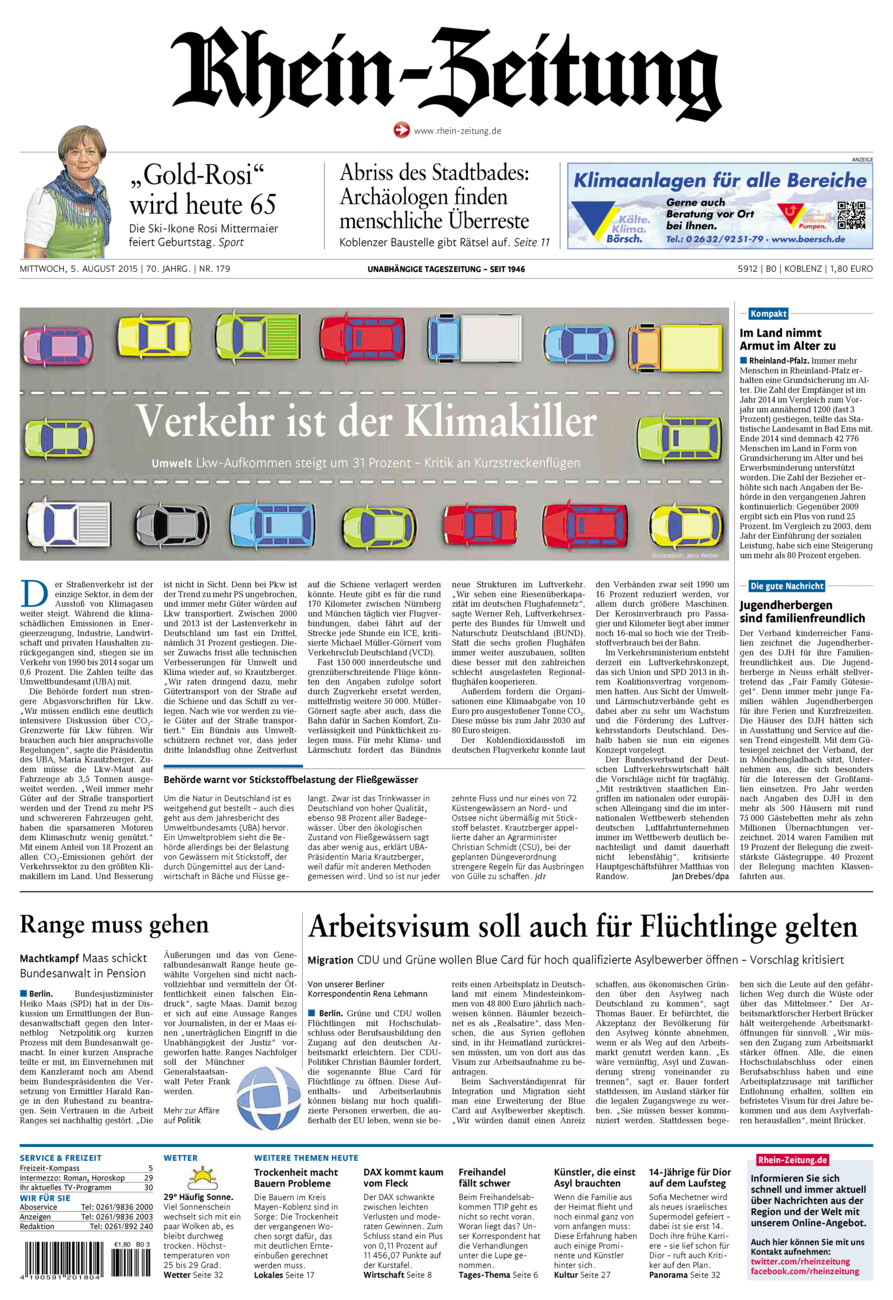 Rhein-Zeitung Koblenz & Region vom Mittwoch, 05.08.2015
